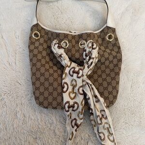 Gucci Tan Monogram Shoulder Bag with Scarf